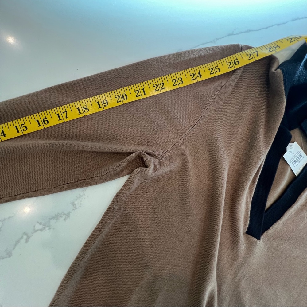 ANN TAYLOR Brown‎ Long Sleeve Sweater with Black Collar, S - Picture 9 of 10